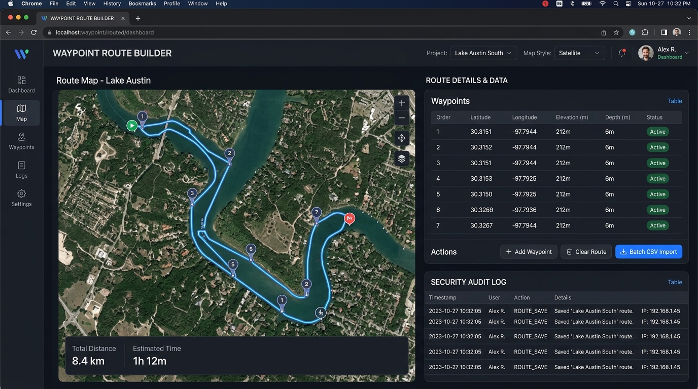 Admin Route Builder Interface Mockup